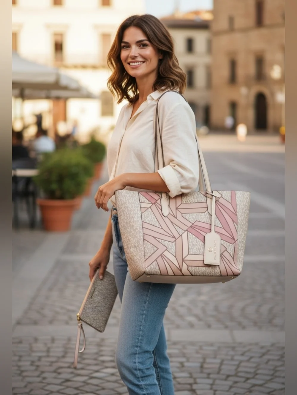 Michael Kors Signature Sinclair Md East West Grab Tote bag & Jet Set Wristlet